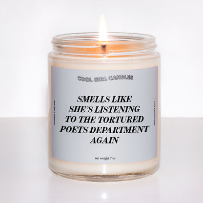 Swiftie gift for Taylor Swift fans. Smells like she's listening to the tortured poets department again candle gift by cool girl candles