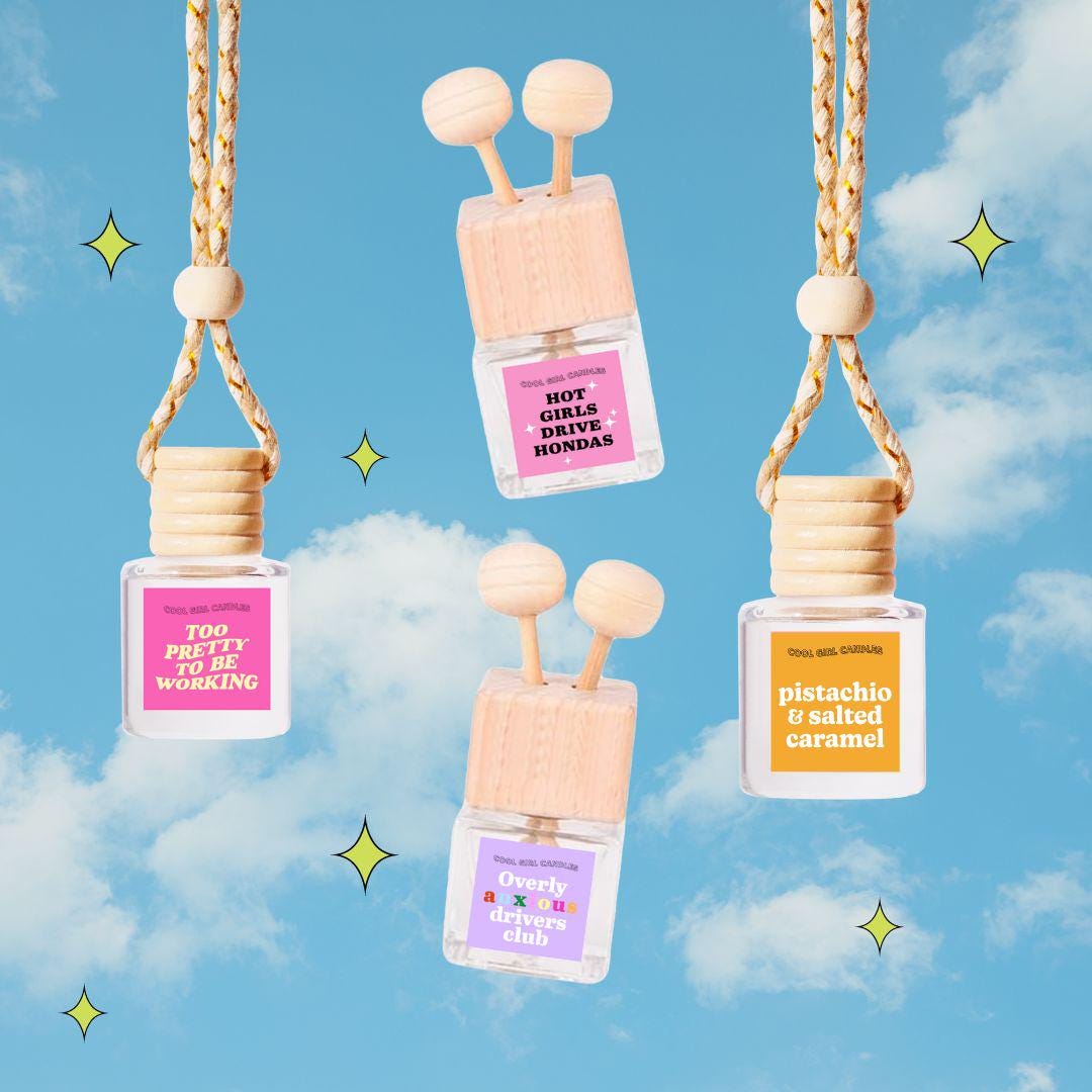 hanging car fresheners with fun sayings and scents