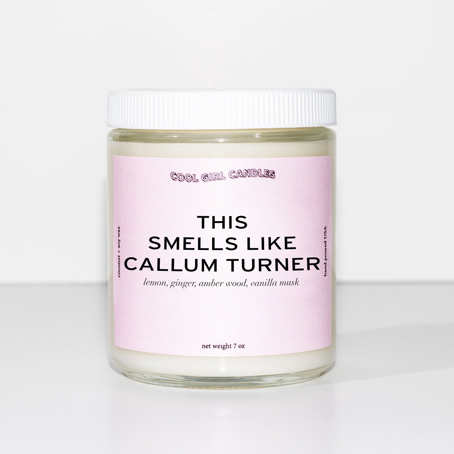 callum turner celebrity candle that smells like Callum turner by cool girl candles with notes of lemon, ginger, amber wood and vanilla musk