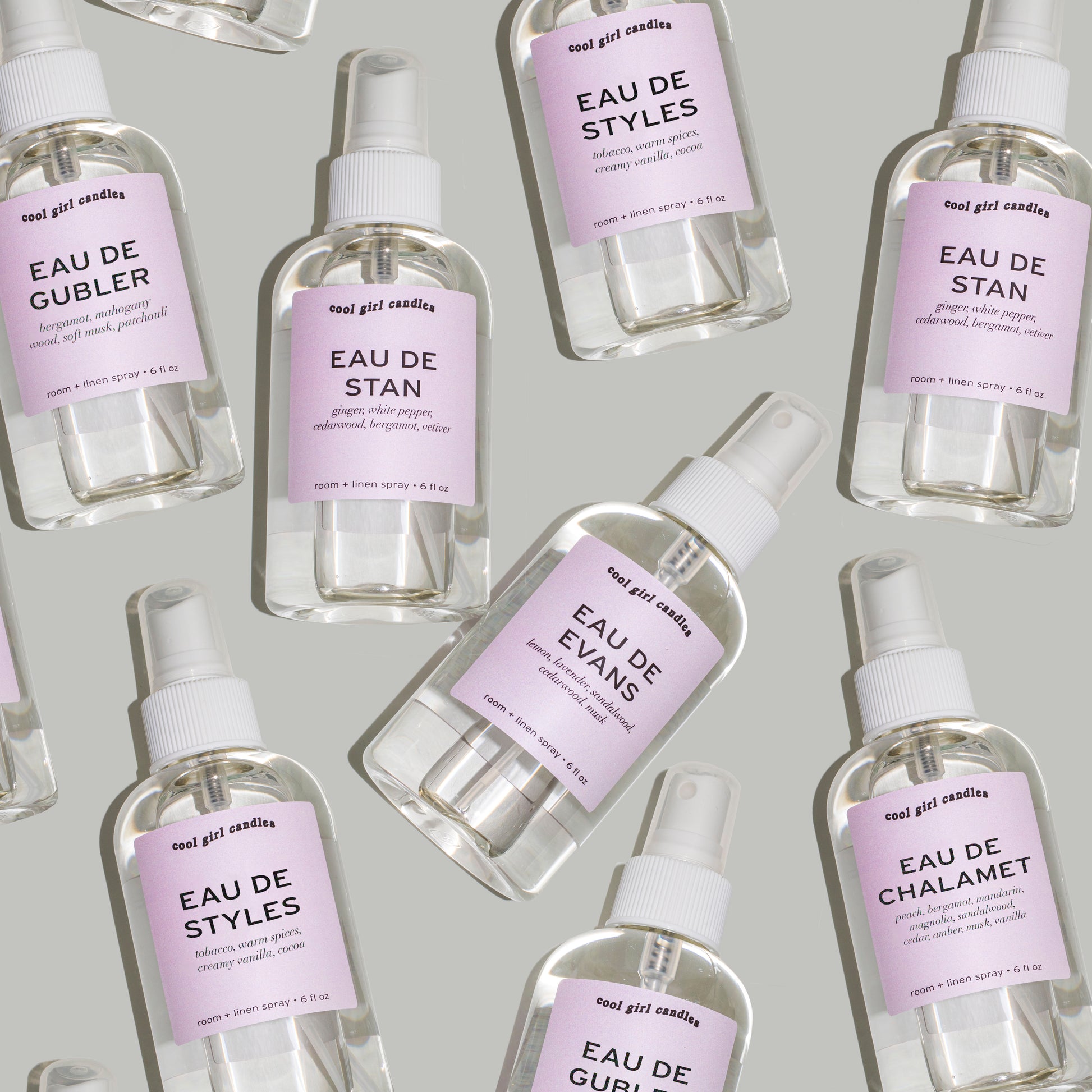 cool girl candles Sebastian Stan room spray. A room and linen spray inspired by celebrities including Timothee Chalamet, Harry Styles, Chris Evans, Sebastian Stan, and Matthew Gray Gubler