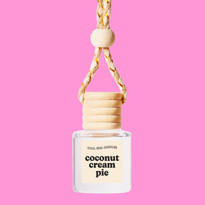 coconut cream pie scented car freshener hanging by cool girl candles