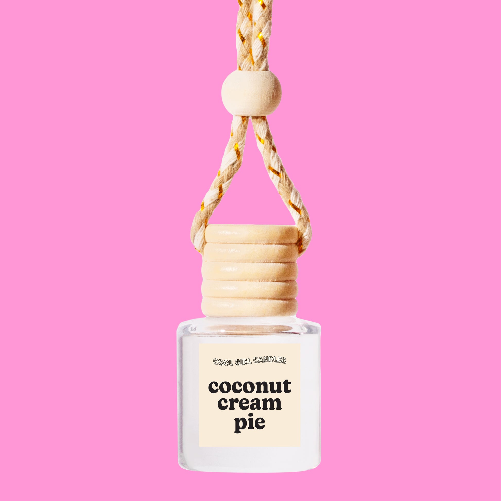 coconut cream pie scented car freshener hanging by cool girl candles