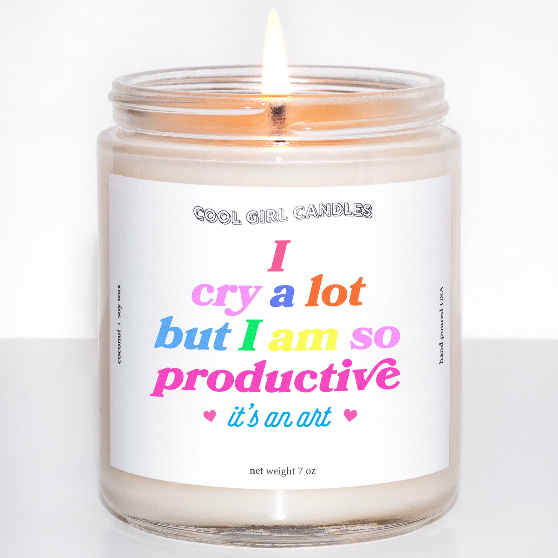 I cry a lot but I am so productive candle by cool girl candles inspires by Taylor Swift lyrics tortured poets department