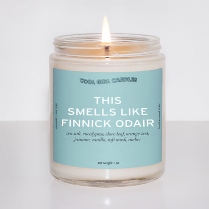finnick odair scented candle. A sea green colored candle label with aquatic scent notes for Finnick Odair Fans