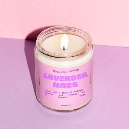 Lavender haze taylor swift candle by cool girl candles. A taylor swift midnights merch gift for taylor swift fans. A swiftie gift! 