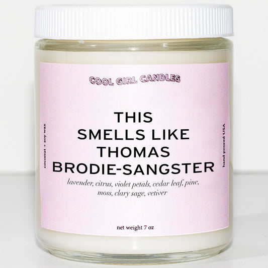 this smells like thomas brodie sangster candle by cool girl candles cute aesthetic room decor celebrity candle this smells like candle pink scented jar candle
