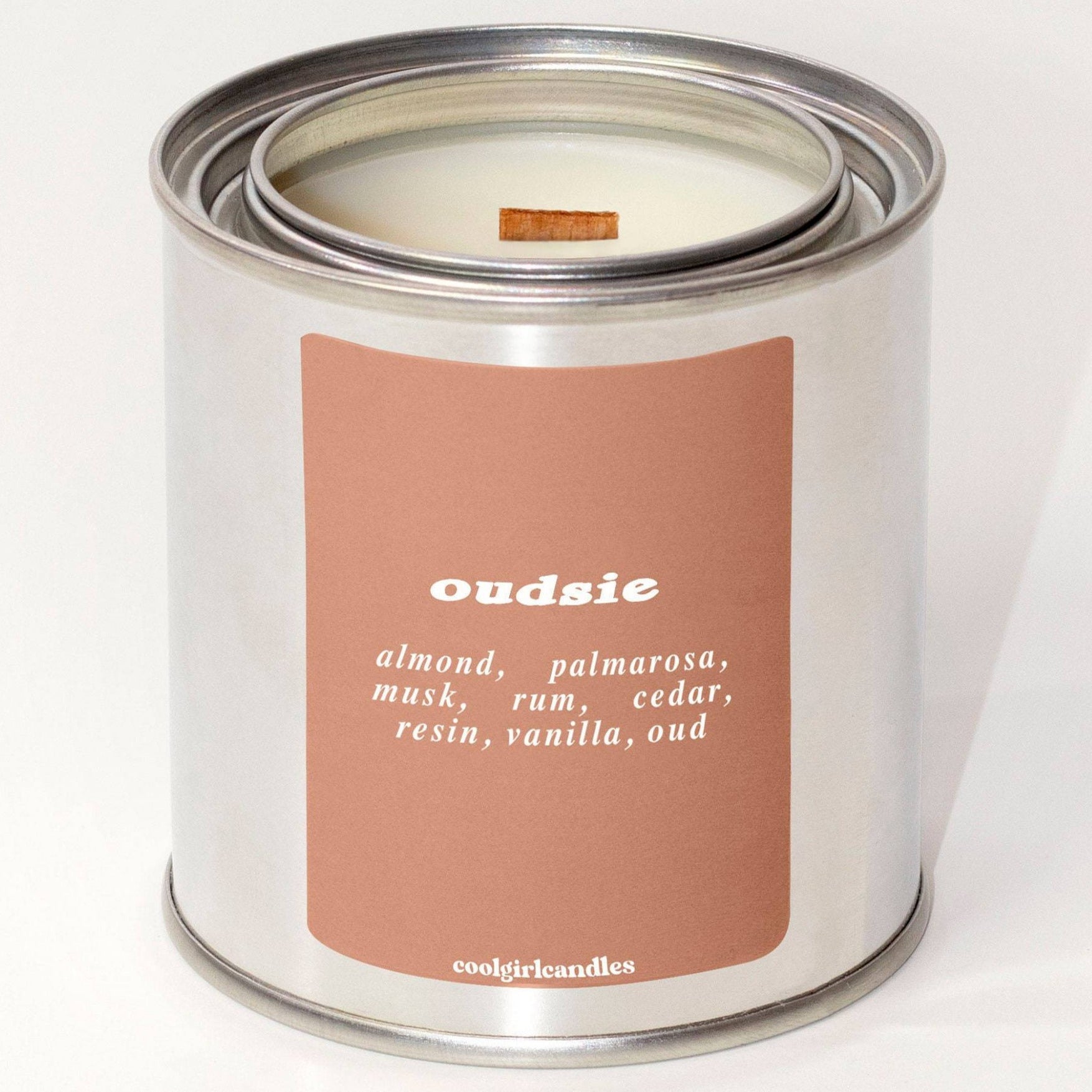Cool Girl Candles Oud Candle. Paint can candle. Luxury home fragrance candle that smells like oud. best Oud candle. Aesthetic fall candle neutral home decor candle nudes
